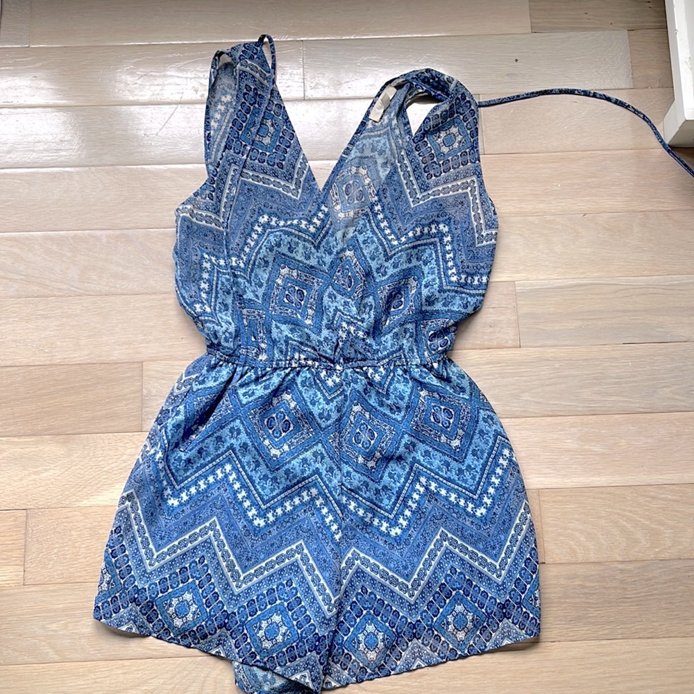 blue patterned romper